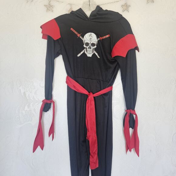 Ninja Skull 8-10 Kids Jumpsuit Hooded Halloween Costume Dress Up Pirate Stealthy - Picture 4 of 9